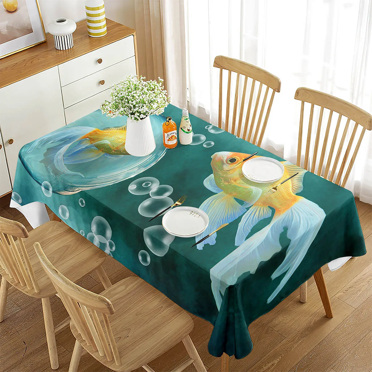 Beautiful Goldfish Tablecloth Aquatic Life Fish Theme Home Decor  Living Room Dining  Kitchen Banquet Party 