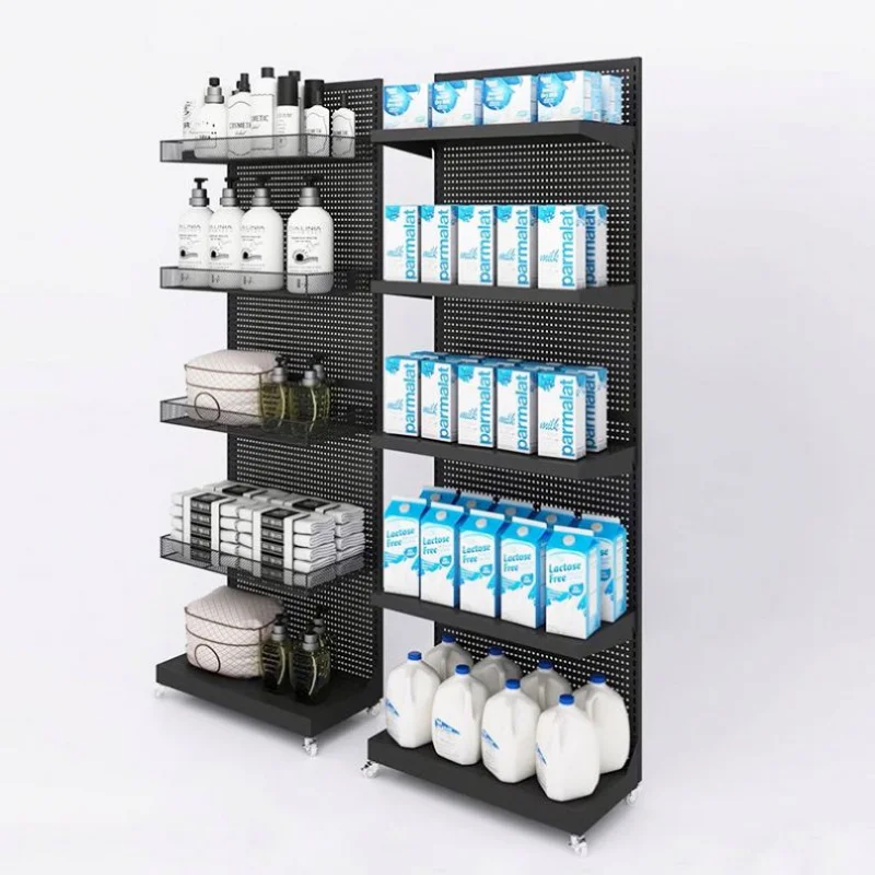 custom.Supermarket Supplies 5 laminate accessories White Metal Gondola Display Shelves with Hook