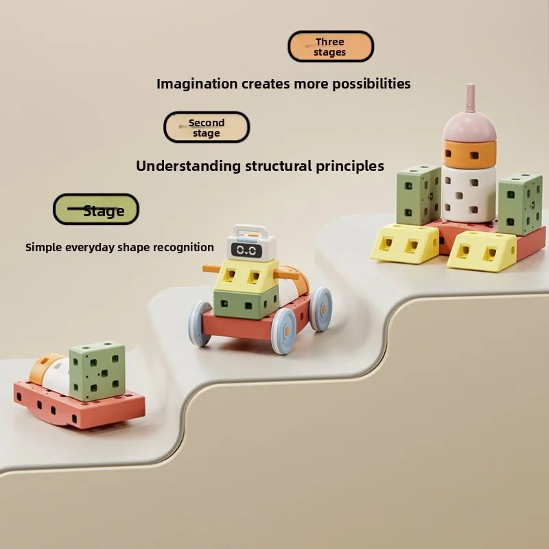 Carro de bloco de construção grande para crianças, brinquedo de veículo educacional, conjunto de construção criativa com silencioso 360 °   Rodas, diversão para sala de jogos interna