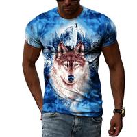 Summer The Wolf Pattern Quick-Dry Men's T-shirt Hip Hop 3D Print Personality   Neck Short Sleeve  Fashion Clothes