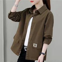 Abrigos con botones de solapa empalmados que combinan con todo para mujer, Tops casuales de gran tamaño, chaquetas coreanas de Color sólido, moda de otoño, nuevo, 2023