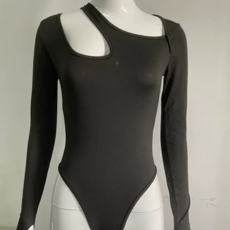 

Сплошной цвет с длинным рукавом, облегающий базовый слой, женская одежда, американская осень, сексуальное боди с вырезом и нерегулярным вырезом