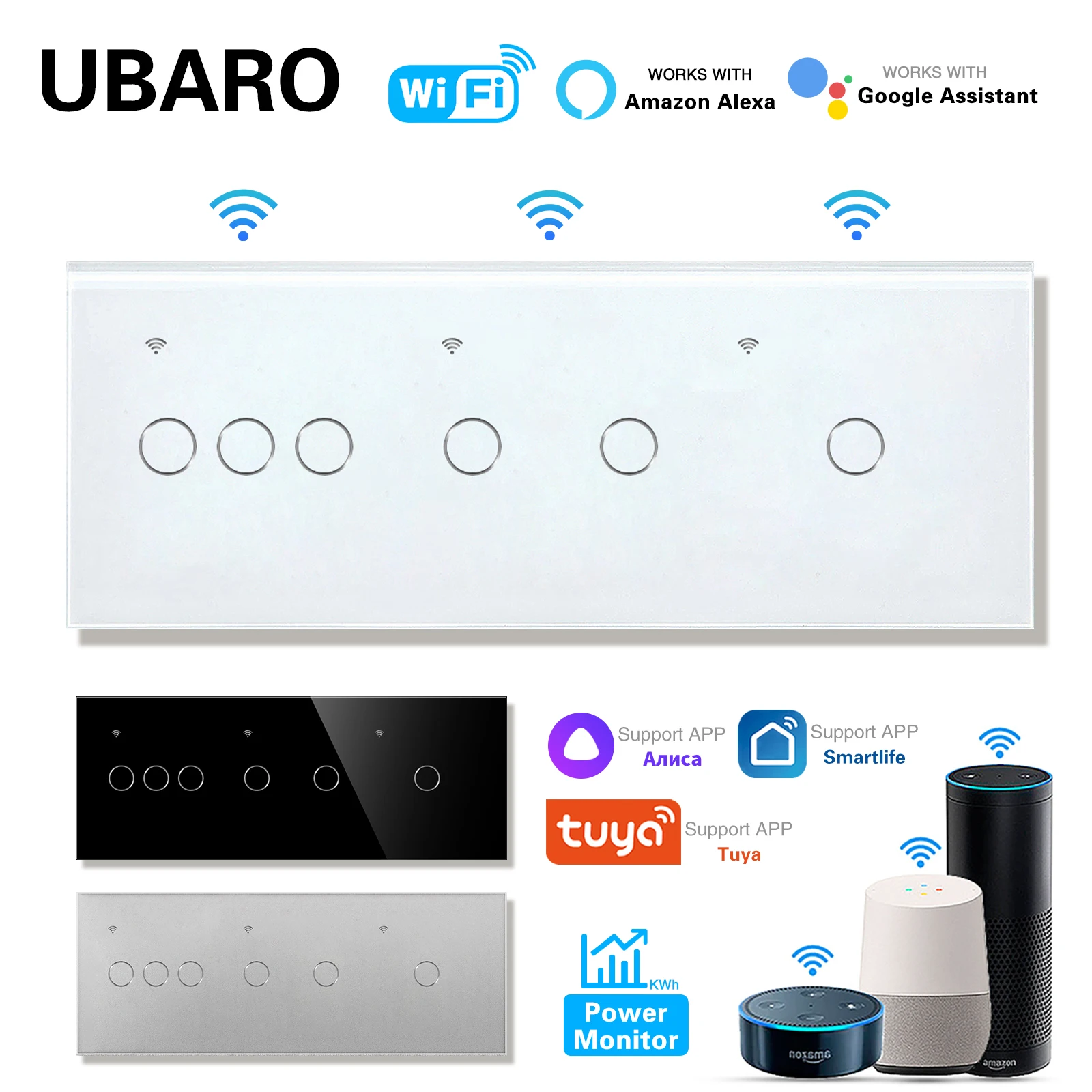 EU 228*86mm Tuya Wifi Smart Switch Tempered Glass Panel Work With Google Home Alexa Alice Voice App Remote Timing Need Neutral