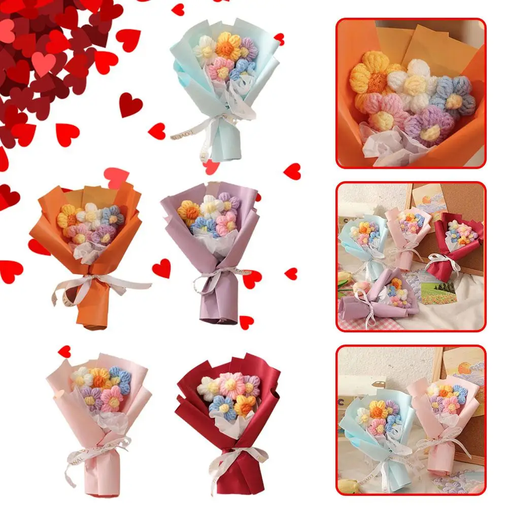 Creative New Woolen Handwoven Flower Bouquet Birthday Mothers' Simulation Knitted Flower Wedding Valentine's Day Romantic G T4Z2