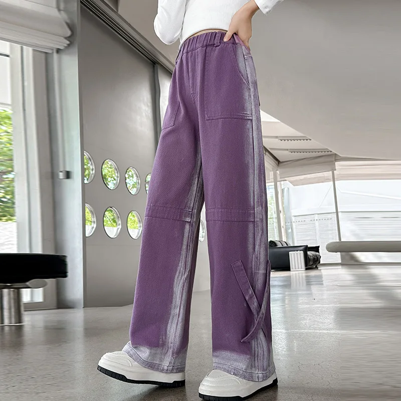 Baby Girl Pants Girls Straight Leg Jeans Spring and Autumn 2024 New Big Children Clothing Pants Fashion Girl Autumn Clothing image 2