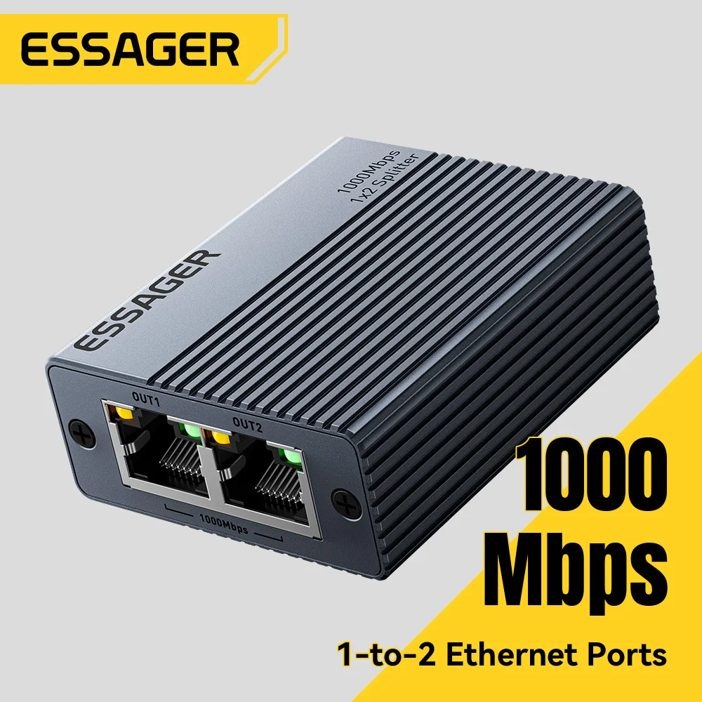 Essager RJ45 1000Mbps Ethernet Splitter 1 to 2 Port Gigabit Connector Plug & Play  With USB Cable For Multiple Network Devices