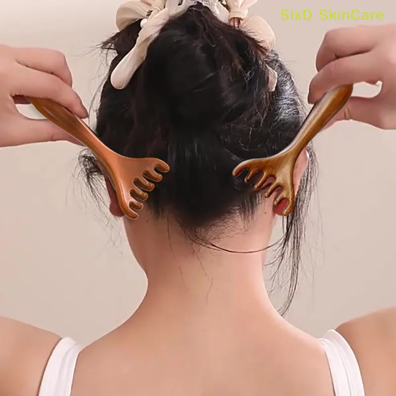 Cabeça cuidados pente meridiano massagem pente seis-garra gua sha raspagem massageador dente largo facial gua sha raspagem cuidados de massagem corporal