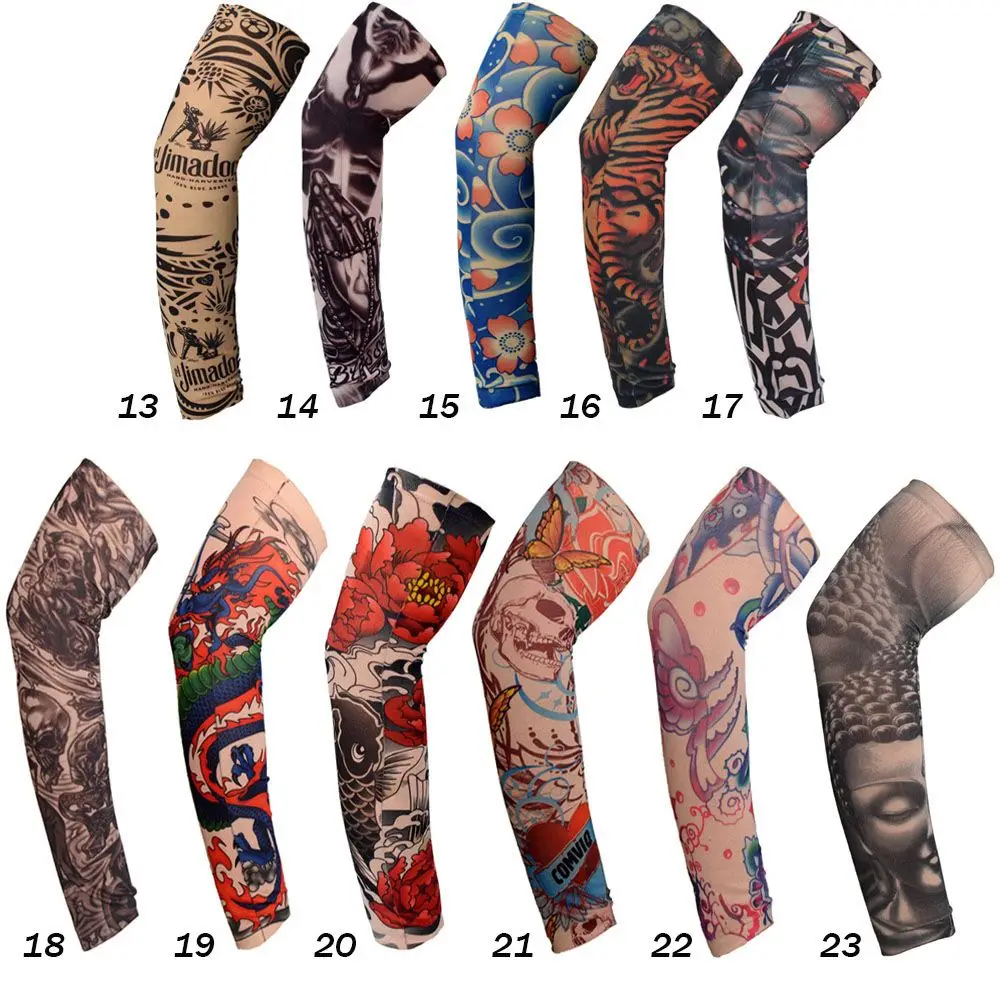 Mangas de tatuaje de brazo de flores para hombres y mujeres, calentadores de brazo sin costuras para montar al aire libre, protector solar, protección solar UV, 1 piezas