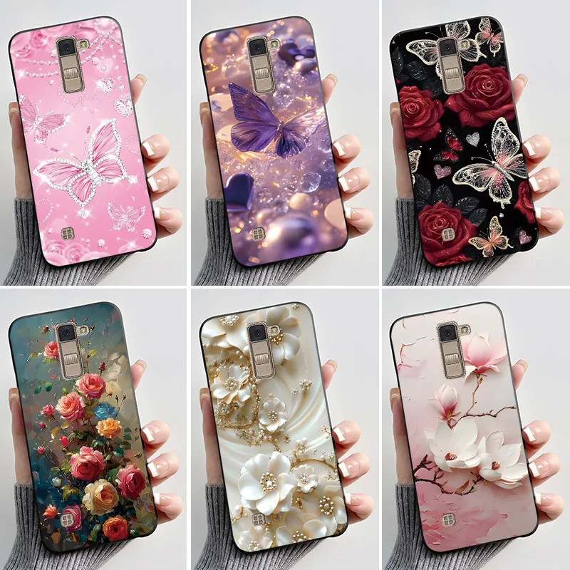 Capa de Luxo para LG K10 K430 K420 K410 com Design de Borboletas e Flores em TPU Macio e Silicone Preto para LG K10 2016