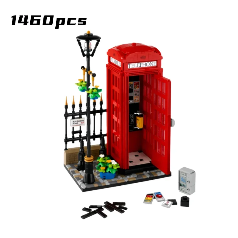 赤いロンドンの電話ボックスモデル,レンガのビルディングブロック,英国文化のセット,大人のおもちゃ,クリスマスプレゼント,アイデア,1460個,21347
