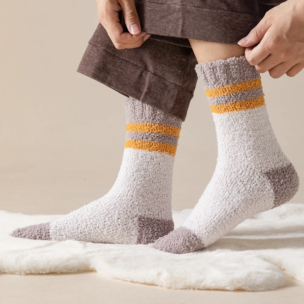 5 Pairs Coral Fleece Socks Men Thick Warm Winter Socks Thermal Cozy Fluffy Sleeping Socks High Quality