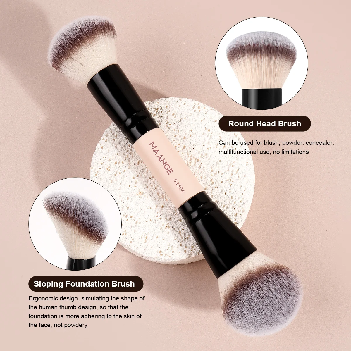 MAANGE Foundation Conceal Eyeshadow Brush Set 4pcs Angled Double-ended Kabuki Brushes for for Liquid Cream Buffing Blending Face