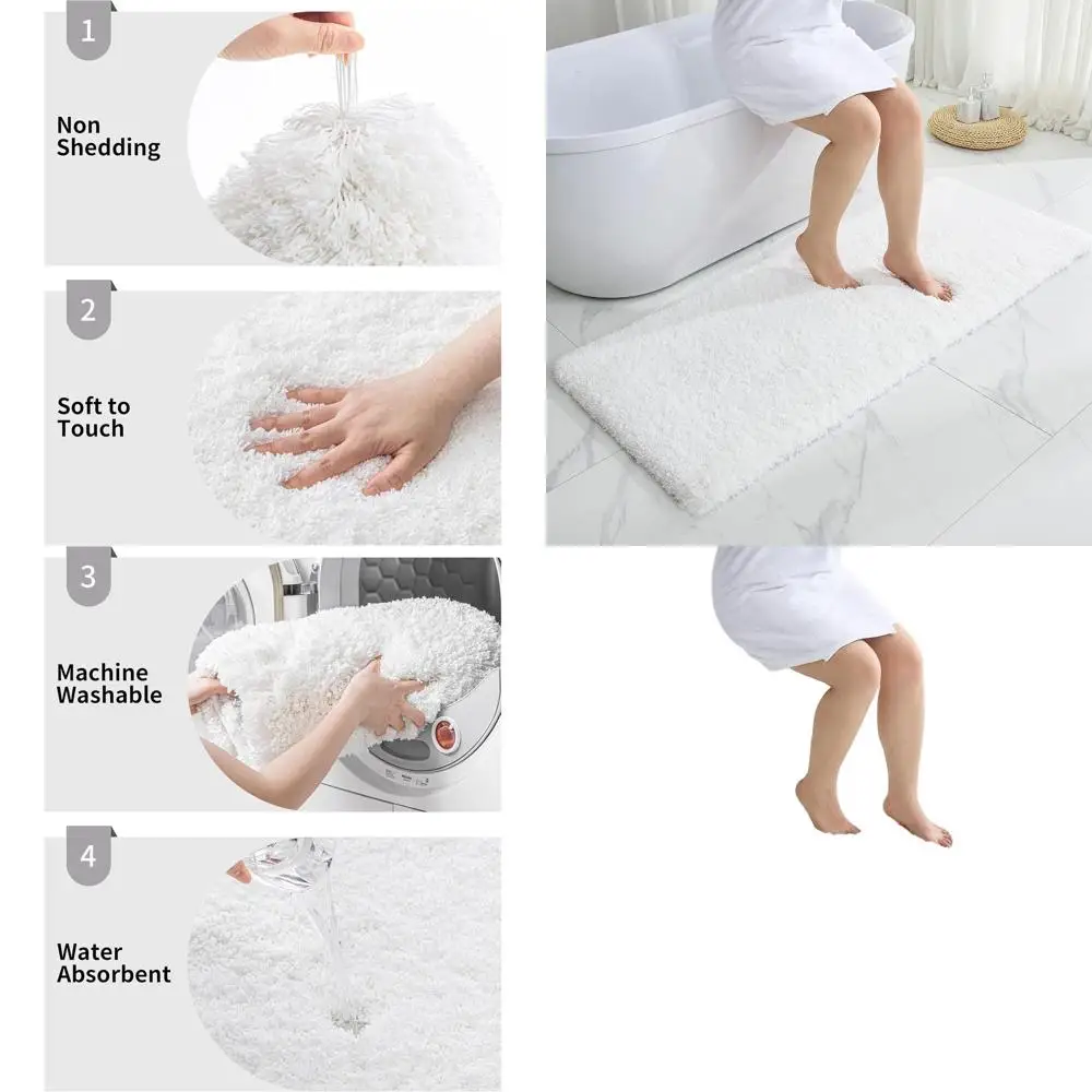 

Luxury Fluffy 24x59 Non-Slip Bath Mat, Washable Plush Rug for Bathroom Floor, Shower, and Tub