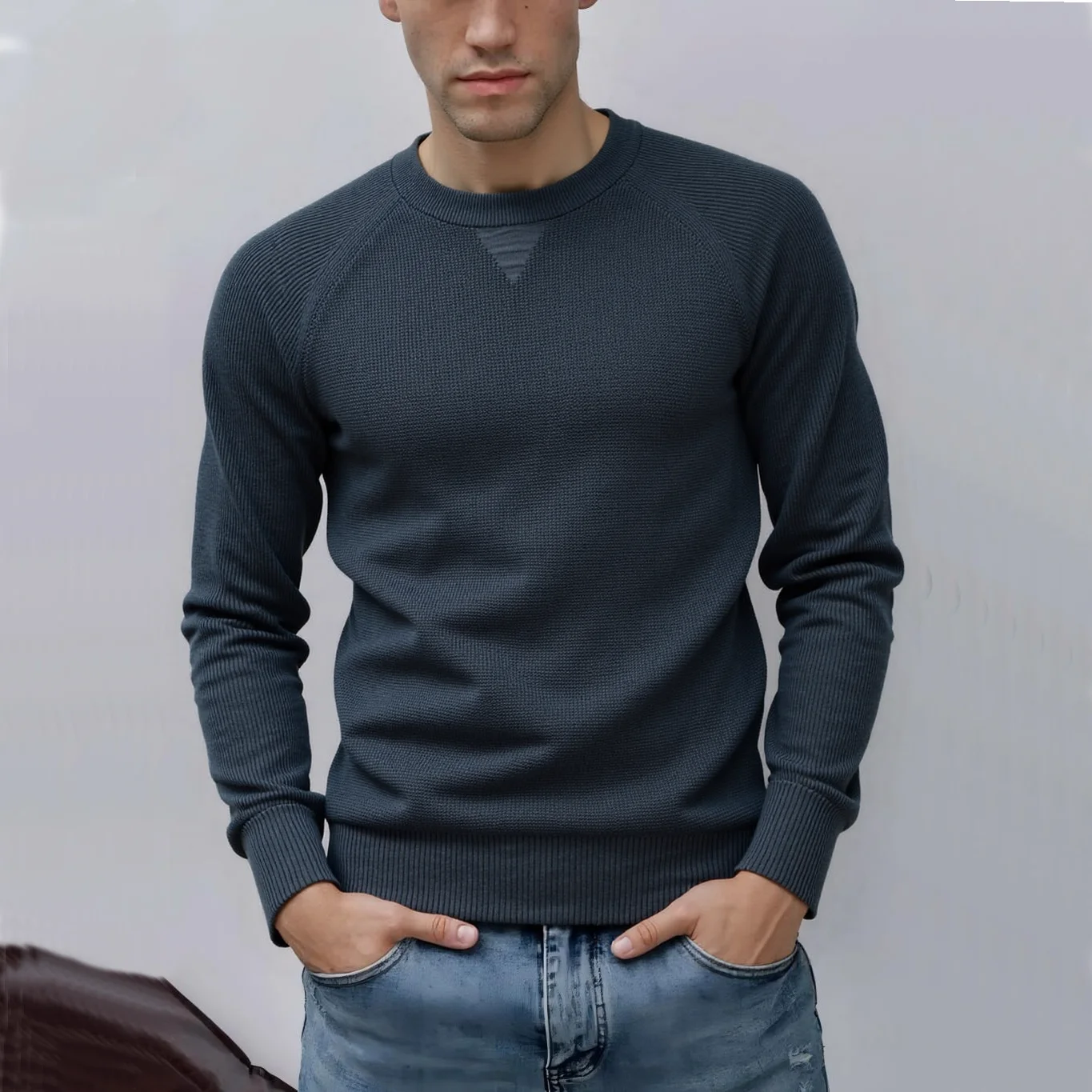 

2026AIOPESON Raglan Sleeve Polo Shirt Men Henley Collar Solid Color Long Sleeve Heavyweight Cotton Business Casual Autumn Winter
