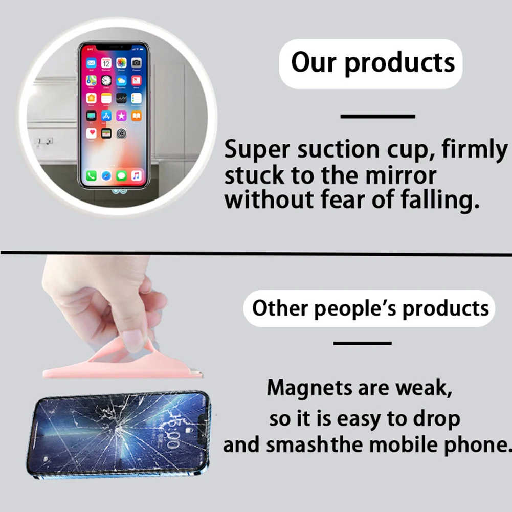 Magnetic Hands-Free Mirror Shower Phone Holder Silicone Suction Cup for iPhone 12/13/14/15 for TikTok/ YouTube Video and Selfie