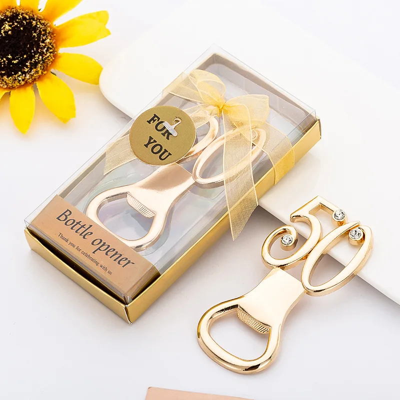 20pcs Boxes 15/40/50/60 More Anniversary Decoration Gifts Golden  Bottle Opener for Birthday Wedding Anniversary Party Supplies