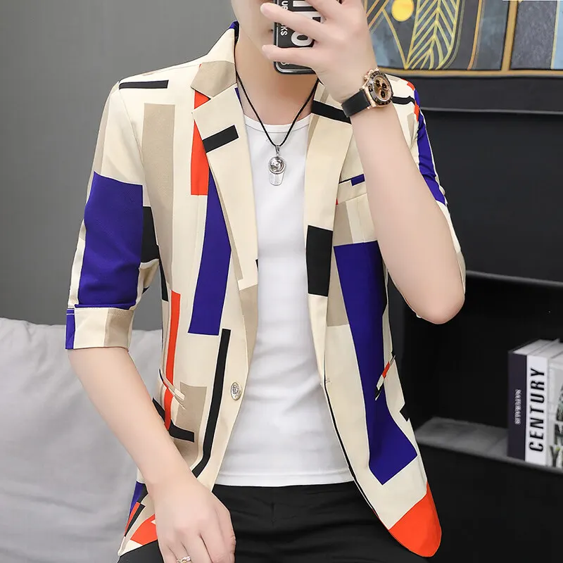 2025 summer New style Men's High Quality Single Button Western Suit Coat Korean Edition Trendy Thin Middle Sleeve Western blazer