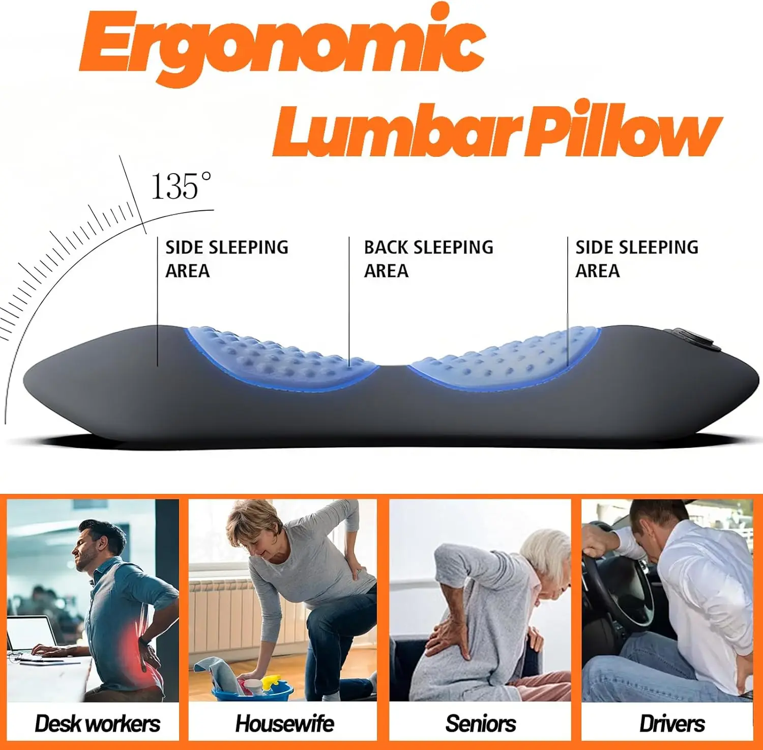 3 in 1 Lumbar Pillow，Smooth Triple Fusion Electric Back Massager with Vibration & Heat for Bed,Chair