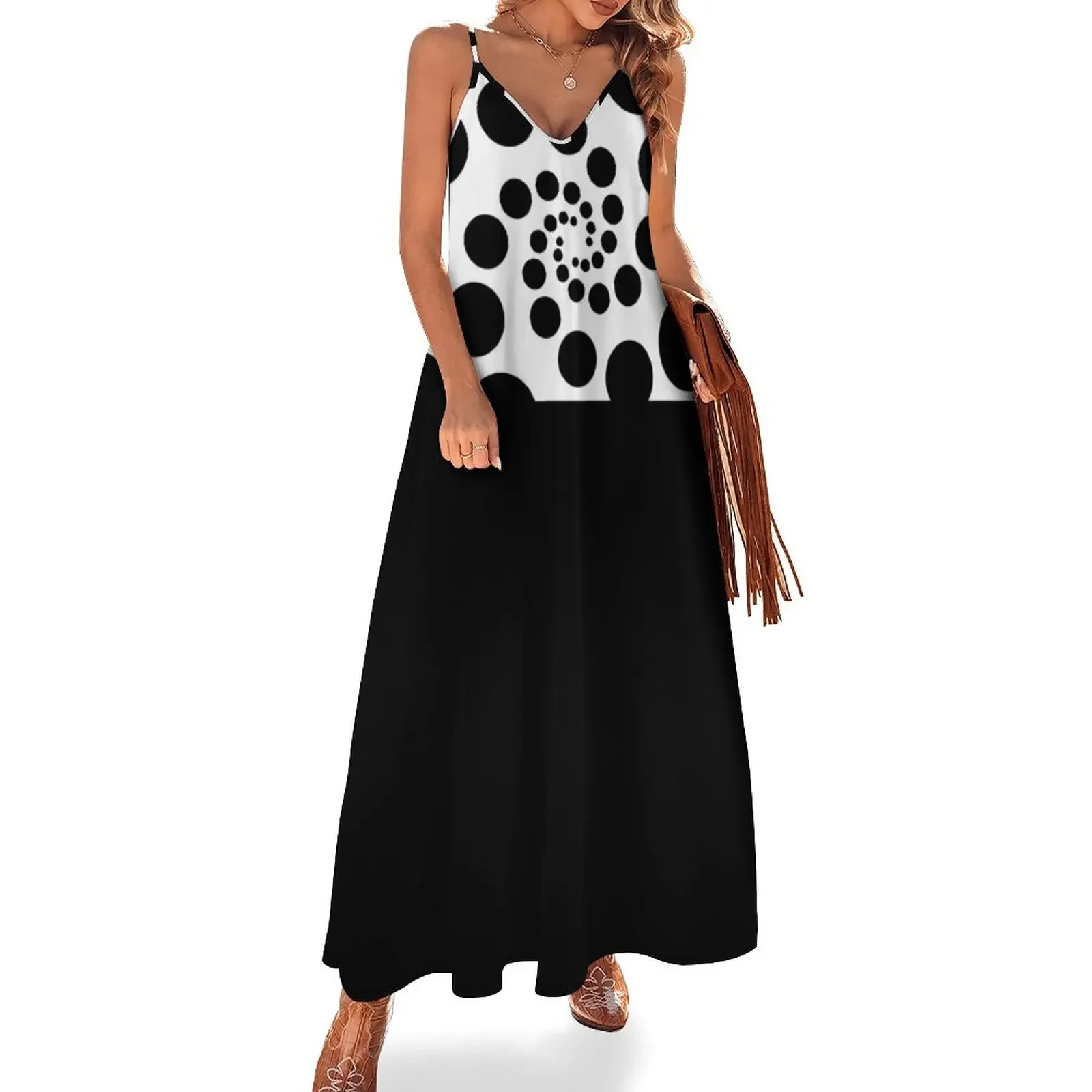 

1960s Retro Black And White Two Tone Black & Spots Sleeveless Dress Women's dress luxury evening dresses for women 2025