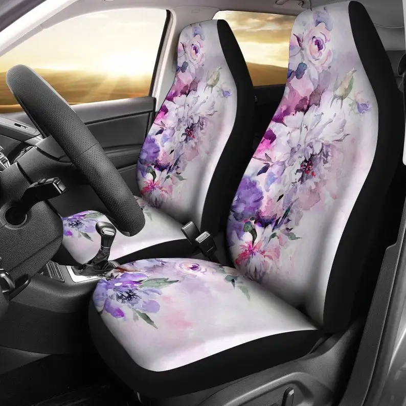 

Blue Light Green Floral Flowers Car Seat Covers Pair, 2 Front Seat Covers, Car Seat Protector, Car Accessories