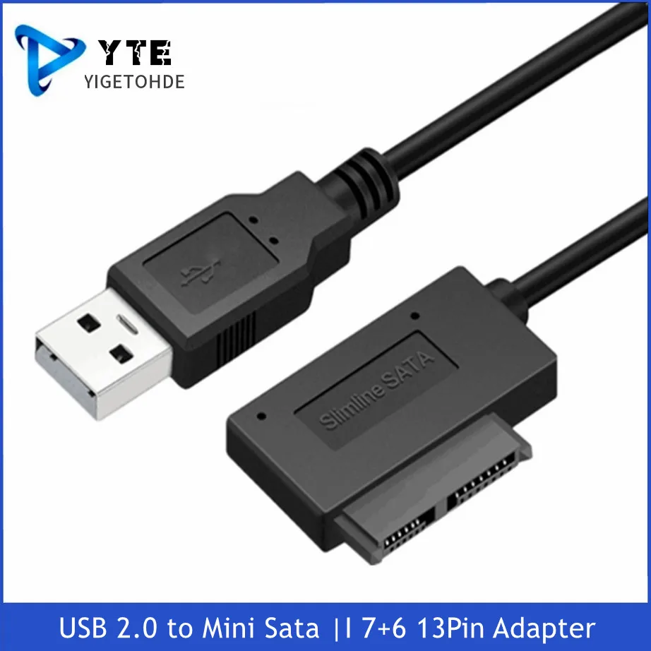 YIGETOHDE USB 2.0 to Mini SATA II 7+6 13 Pin Adapter Converter Cable For Laptop CD/DVD ROM Slimline Drive Converter HDD Caddy