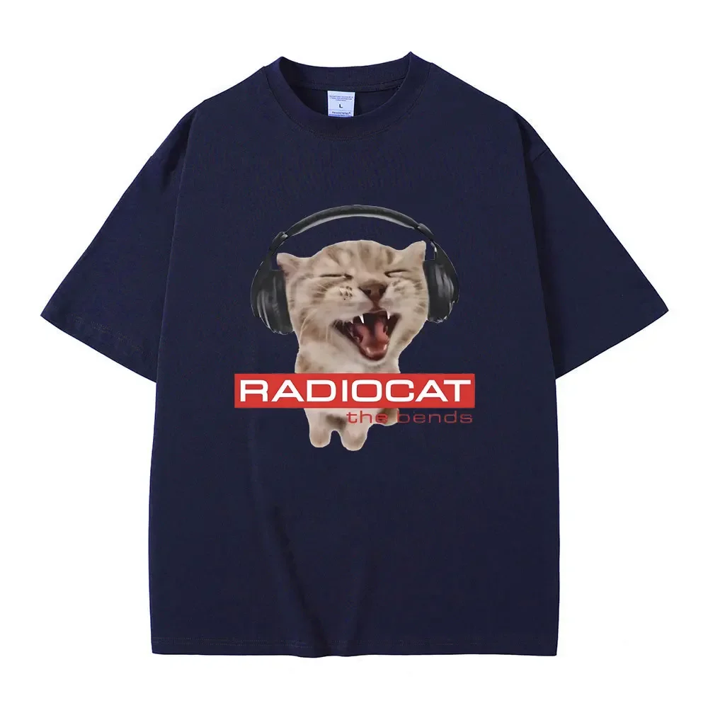 British Rock Band Radiohead Funny Radiocat The Bends Print T-shirt Men Women\'s 90s Vintage Gothic Oversized Tshirt cotton tees