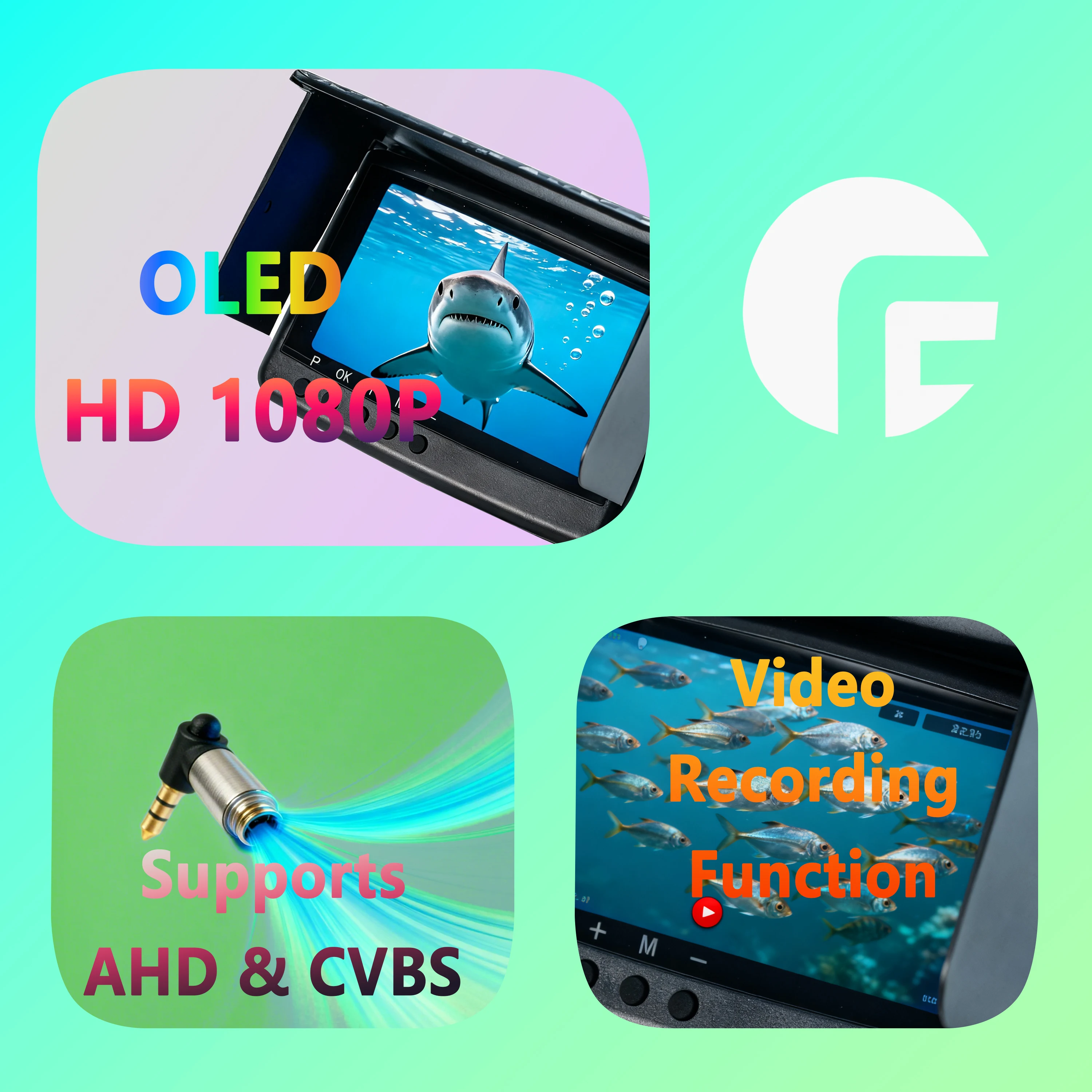 شاشة كاميرا الصيد تحت الماء OLED |   شاشة 5 بوصة 1080 بكسل عالية الدقة، إشارات مزدوجة AHD/CVBS، تسجيل فيديو، مقبس سماعة رأس 3.5 ملم