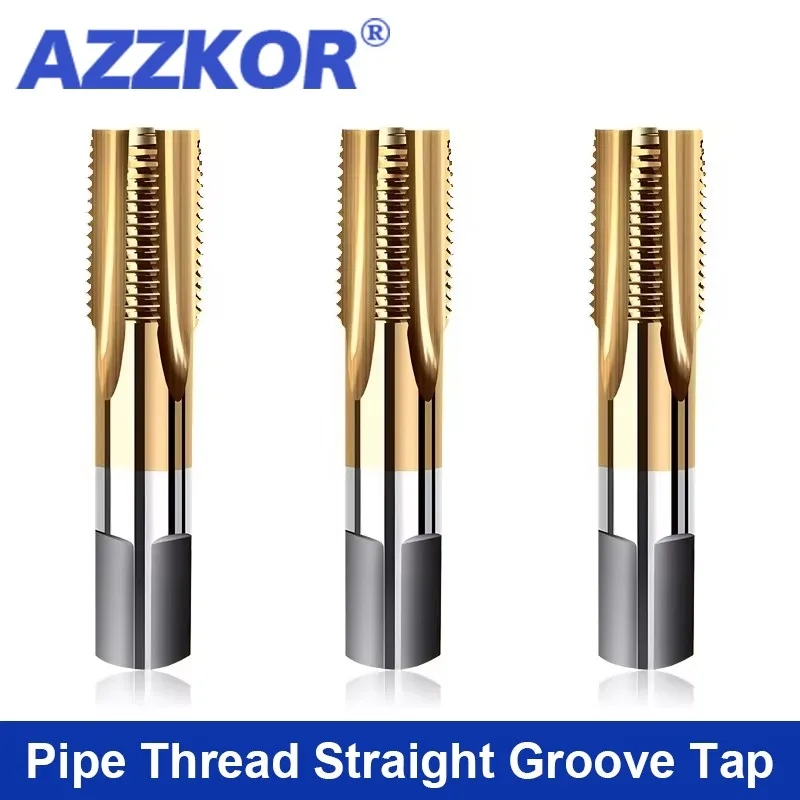 AZZKOR G Zg Npt1/8 1/4 3/8 1/2 3/4 Stainless Steel Specialized Taps M35 Cobalt Plated Titanium Straight Groove Tube Thread Tap