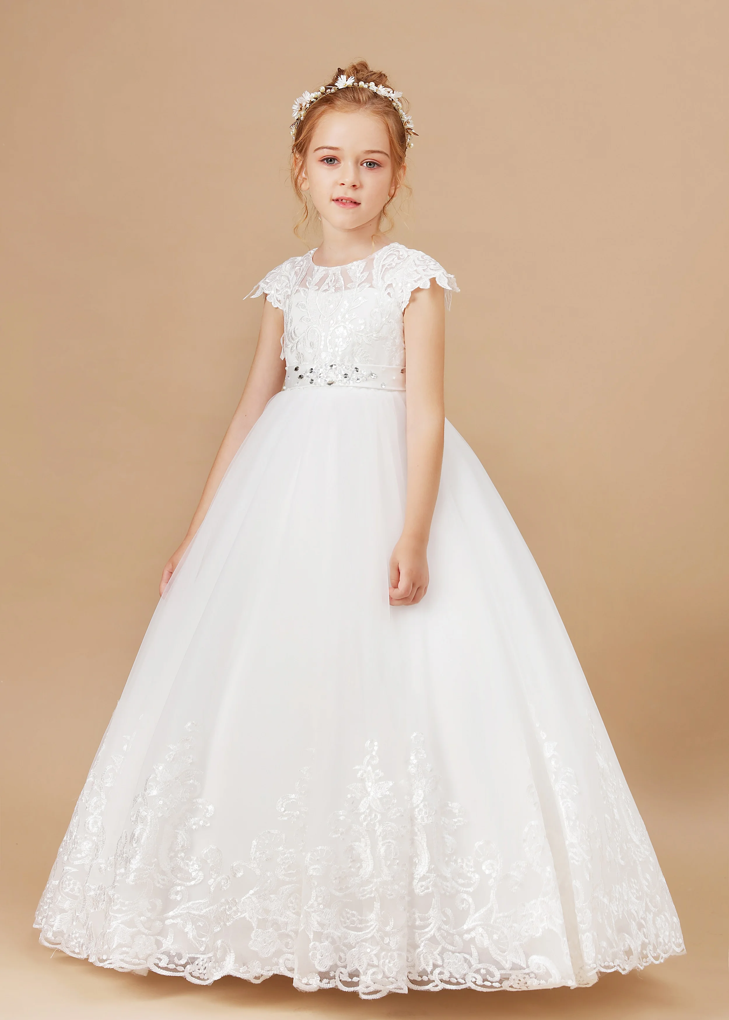 Appliques Princess Flower Girl Dress For Kids Wedding Ceremony Prom Night Evening-Gown First Communion Banquet Ball Celebration