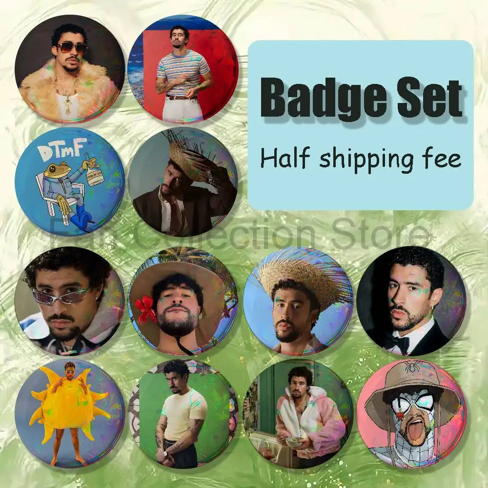 D-DtMF B-Bad B-Bunny 4-piece set Enamel Pins Cartoon Anime Badge Fashion Jewelry Accessories Round Snap-in Brooch on Backpack