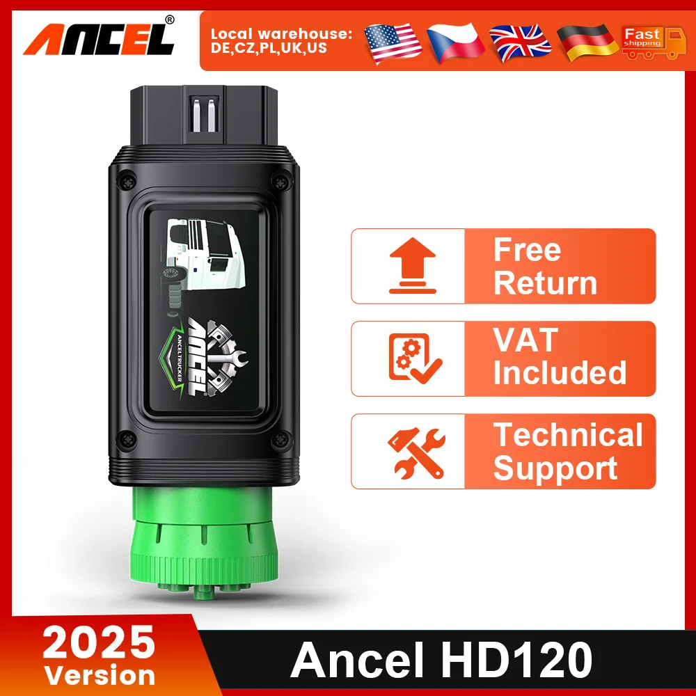 

ANCEL HD120 Diesel Heavy Duty Truck Scanner Bluetooth for Volvo/International All System D.P.F Diagnostic Scan Tool