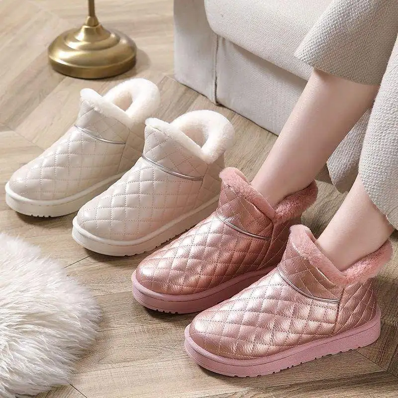 أحذية الثلوج الشتوية النسائية مبطنة بالصوف قصيرة سميكة القاع مقاوم للماء أحذية قطنية غير قابلة للانزلاق نمط غير رسمي أحذية منخفضة القطع #5