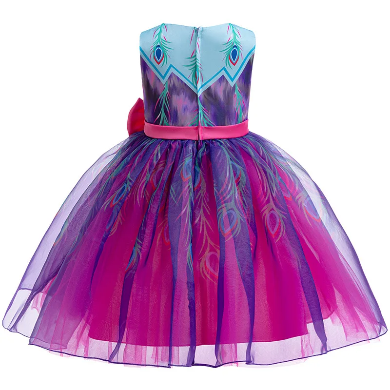 Film Prinzessin Cosplay Blase Kleid Kostüme Halloween für Kind Feder Mesh bedrucktes Kleid