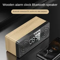 Wooden Bluetooth Speaker Clock Alarm USB TF Card Deep Bass Home Use