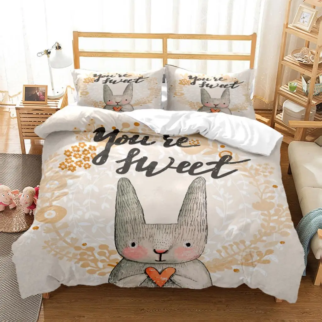 

Rabbit HD Print Bedding Set，Teens King Size Bedding Set，children's Bed Double Bed Duvet Covers Pillowcase Comforter Bedding Set