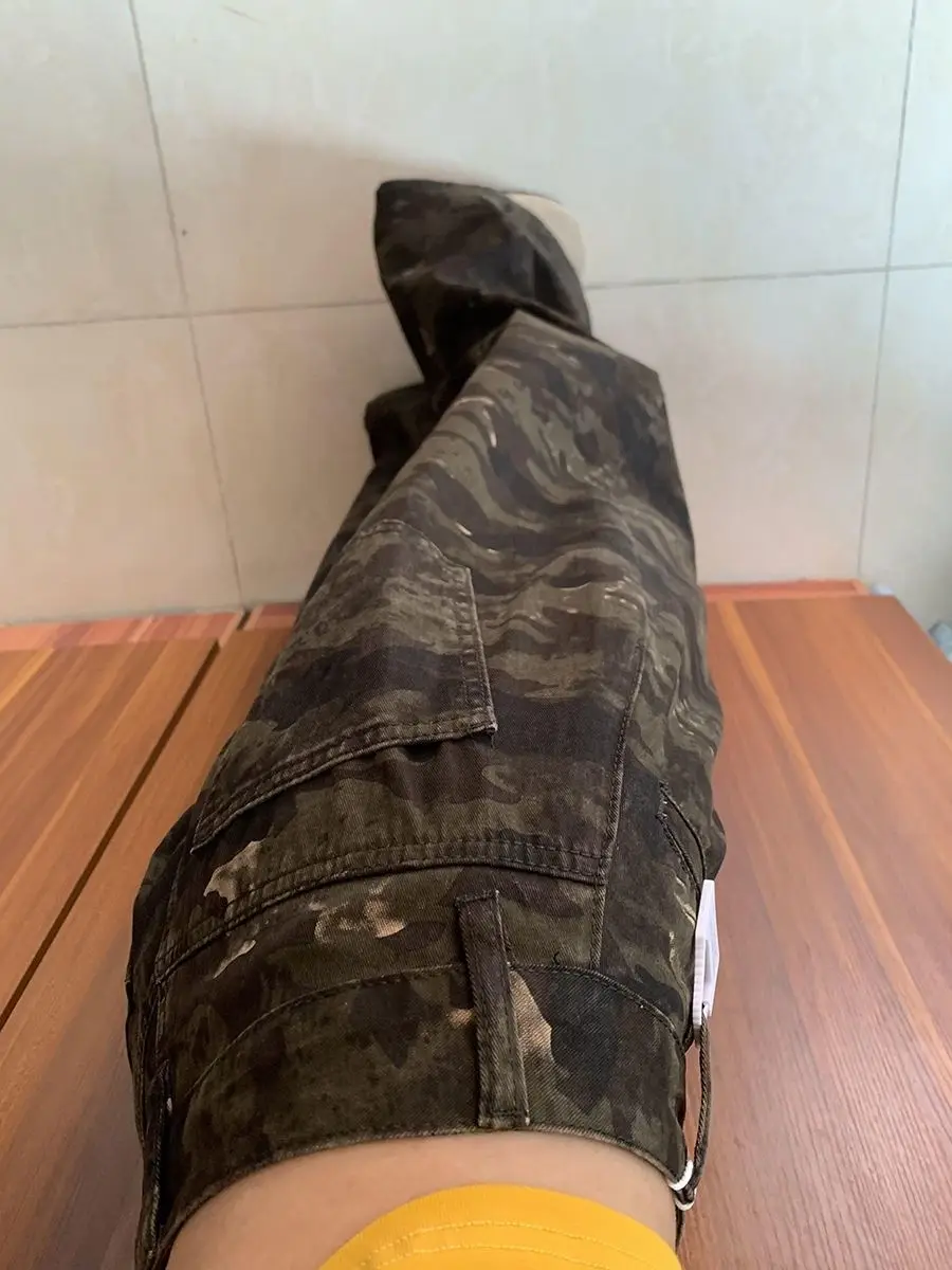 جينز مموه أنيق للنساء بتصميم أمريكي عتيق جديد مستقيم الساق للتخسيس متعدد الاستخدامات بطول الأرض من قماش الدنيم #5