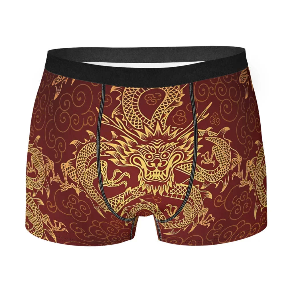 Red Japanese Dragon Pattern Design ArtworkUnderpants Breathbale Panties Men's Underwear Ventilate Shorts Boxer Briefs