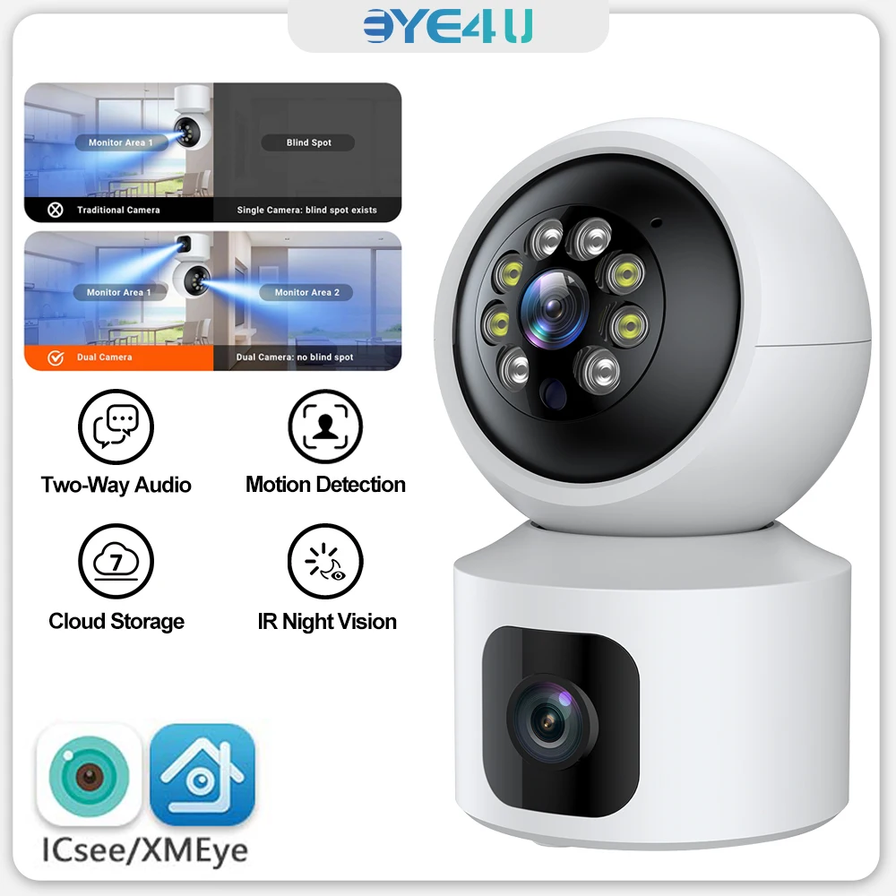

4MP Baby Monitor Indoor Security Protection Mother Kids Dual Lens WIFI Camera PTZ Pet Camera Video Surveillance Cameras iCSee