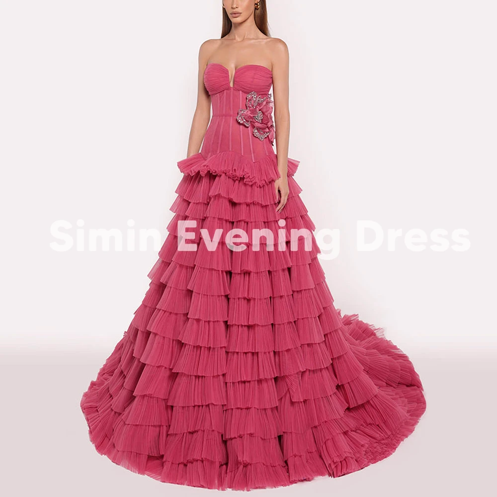 

Simin Women's Sweetheart Tulle Tiered A Line Evening Dresses 3D Flowers With Sleeveless Floor-Length Formal Elegant Dresses 2025