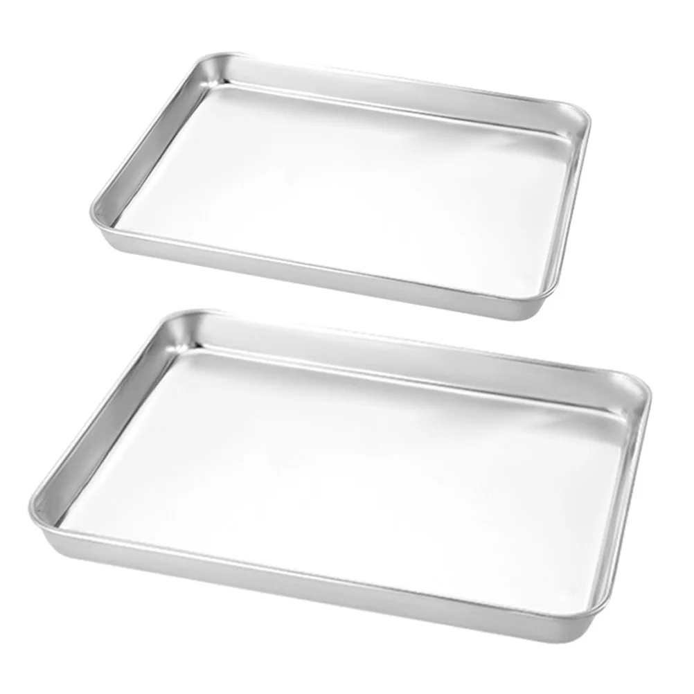 2 Pcs Stainless Steel Plate Rice Noodles Holding Korean BBQ Snack Toaster Container for Home Food