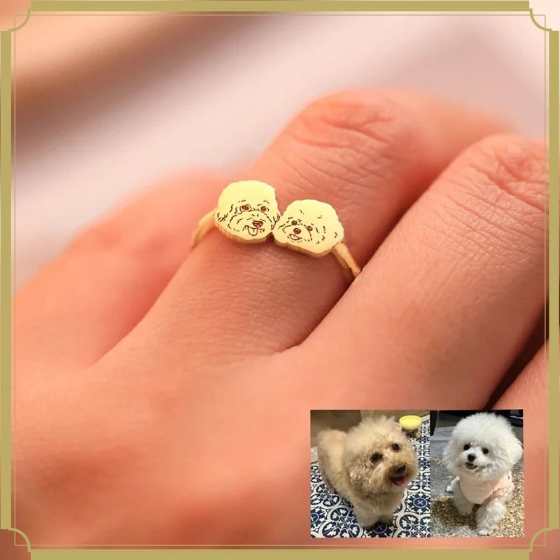 Bagues pour animaux de compagnie, bagues personnalisées en argent sterling avec photo de portrait d'animal, bagues personnalisées avec photo de portrait de chat ou de chien