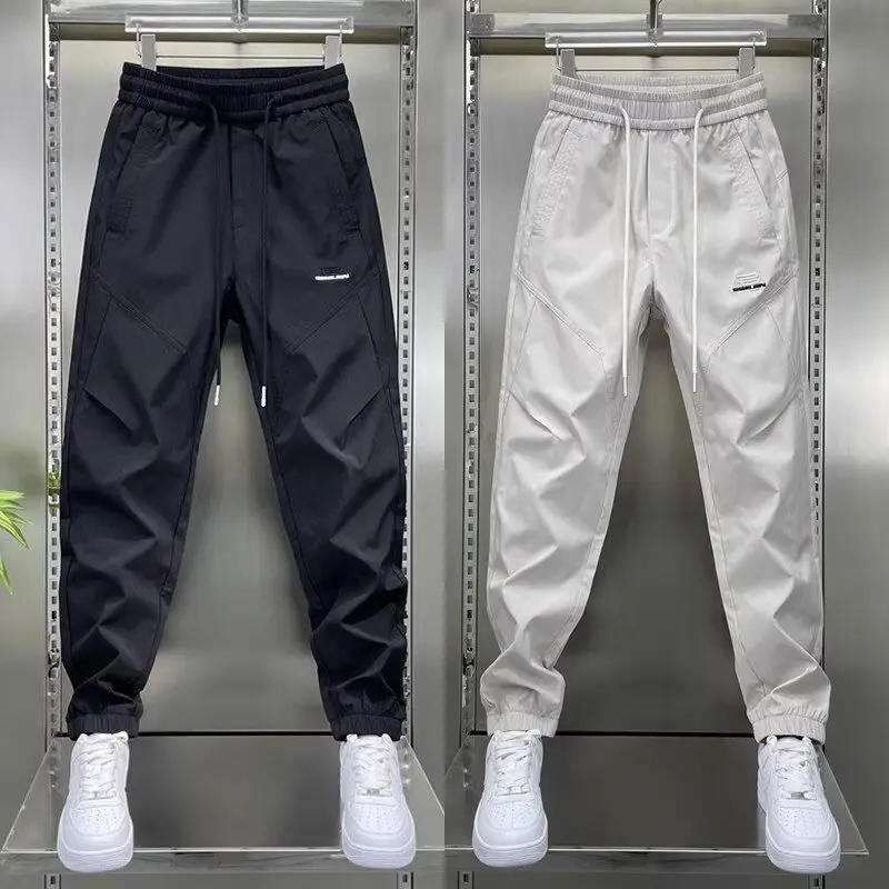 

2025 New Men's Casual Pants Korean High Street Sports Trousers Autumn Cotton 9-Minute Sweatpants Fashionable Men's Clothing