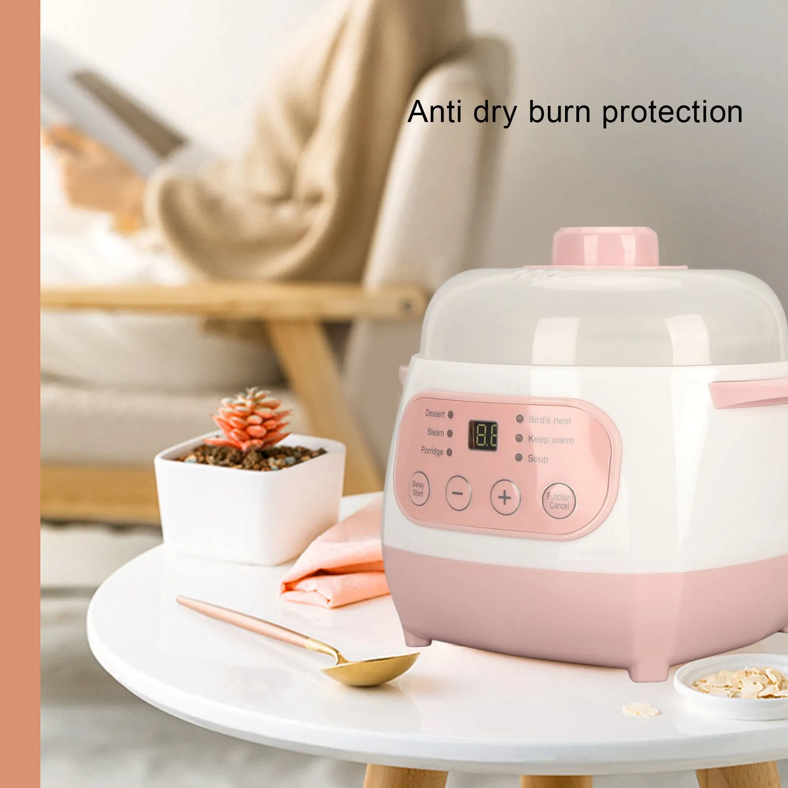 Electric Stew Pot 1L 200W Anti Dry Burn Safe Intelligent Electric Ceramic Cooker for Porridge Rice Soup