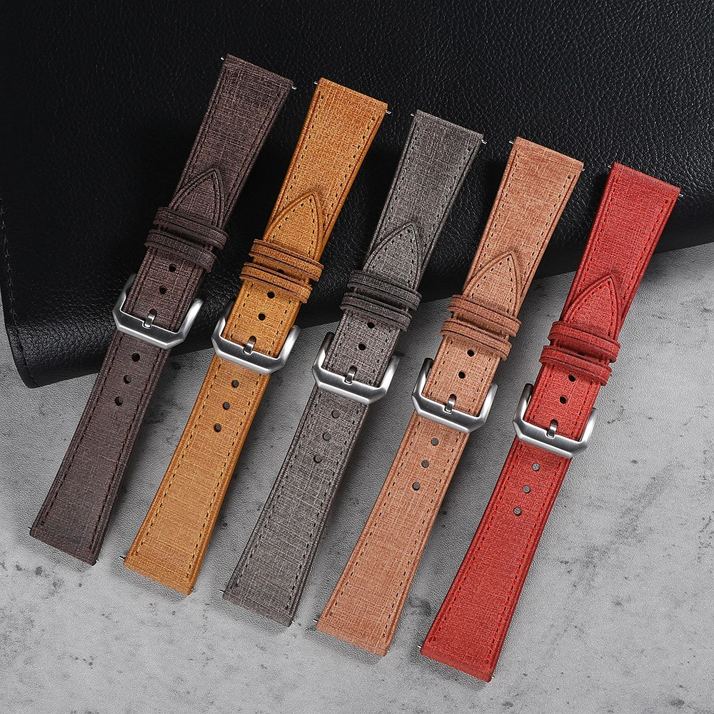Italian Tanned Babele Leather Strap 20mm 22mm Vintage Full Grain Leather Watchband Quick Release Linen Texture Watch Bands