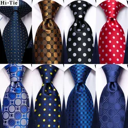 Hi-Tie Designer Blue White Dot Silk Wedding Tie For Men Handky Cufflink Gift Men Necktie Fashion Business Party Dropshipping