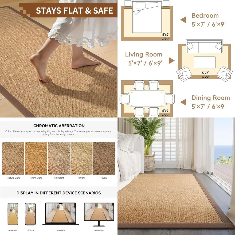 

Large 5x7 Washable Jute-Style Rug, Soft Non-Slip Carpet for Living Room, Dining Room, Bedroom, Boho Woven Braided Rugs, Home Off