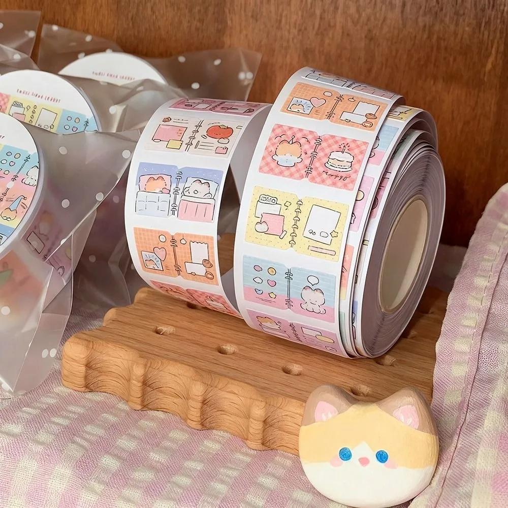 200Pcs/Roll Cute Kitten Label Sticker DIY Scrapbooks Cartoon Index Tabs Removable Gift Classification Tags Student Supplies