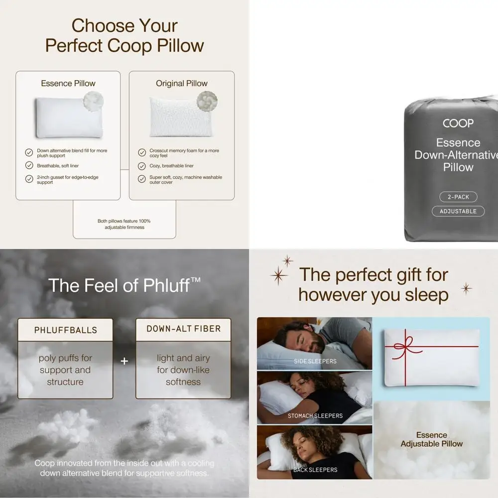 

Luxury Queen Pillow Set, 2-Pack, Hypoallergenic Down Alternative, Ideal for Side, Back, and Stomach Sleepers