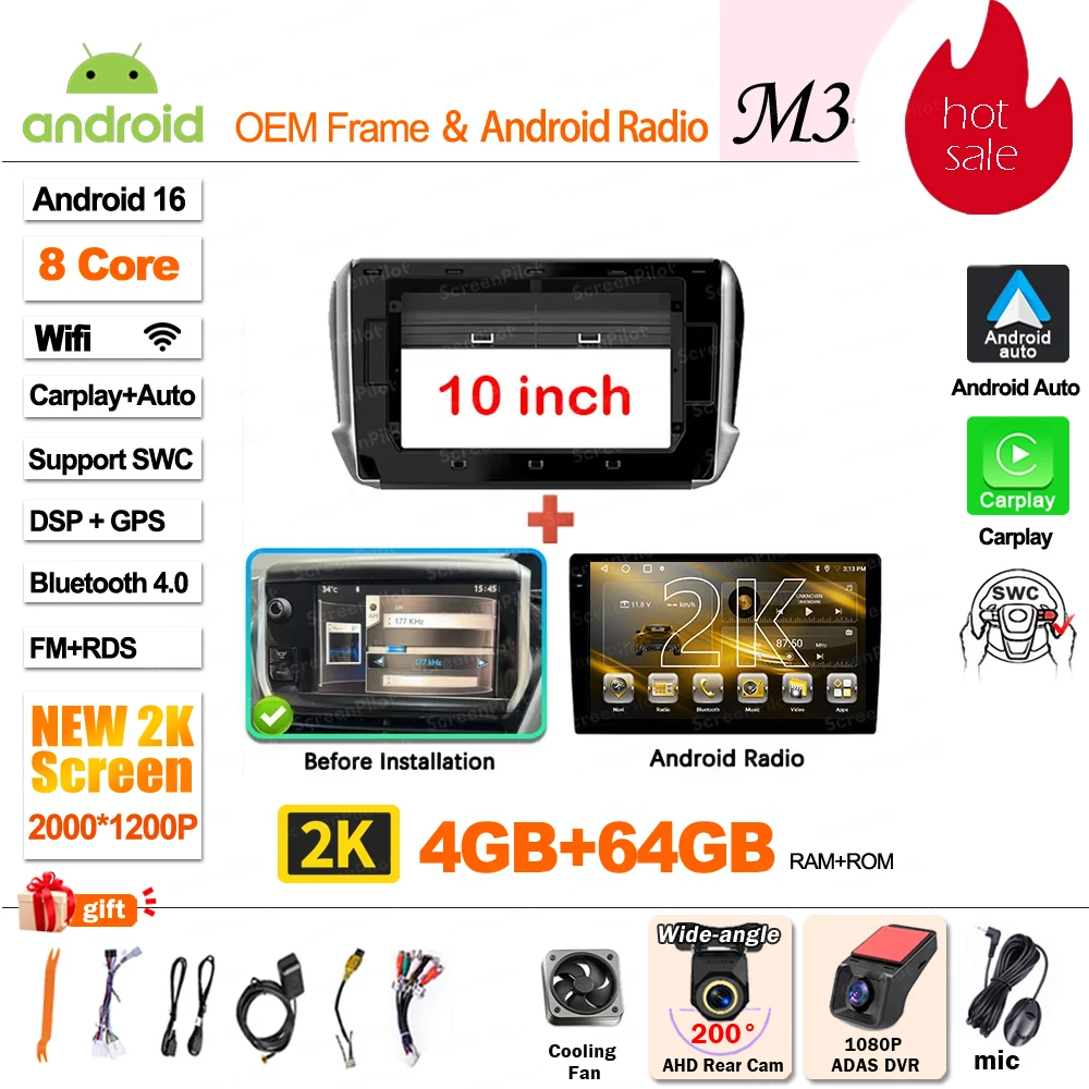 Autoradio Multimedia Speler Voor Peugeot 2008 208 2014-2018 Draadloze CarPlay Android 16 Auto Intelligente Systemen Autoraido gereedschap - afbeelding 1