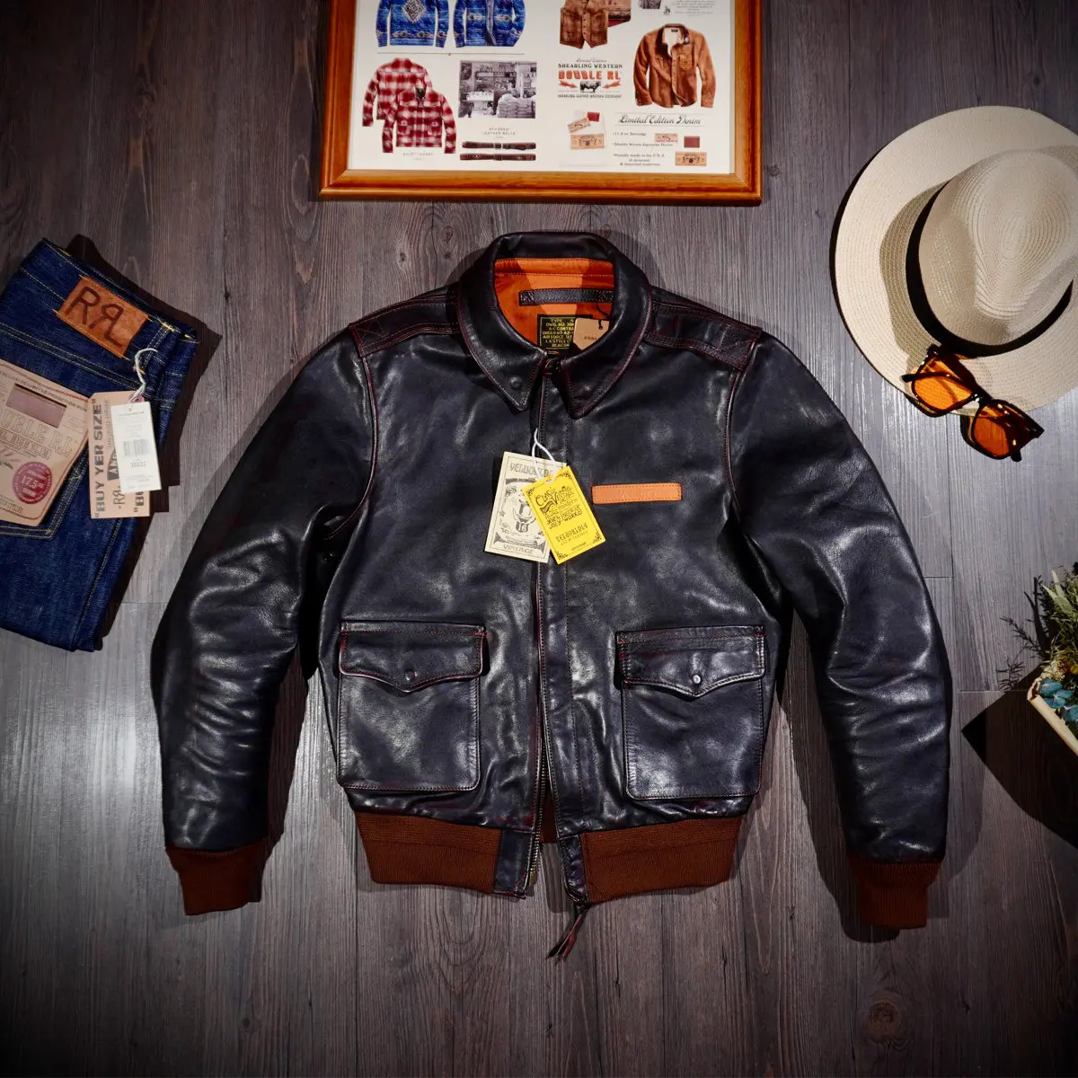 

American Vintage Replica Eastman16159 Great Escape Washed Tea Core Horse Leather A2 Flight Suit Jacket